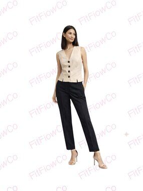 7 For All Mankind Linen Blend Tailored Vest Beige XS NWT Button Front Minimalist